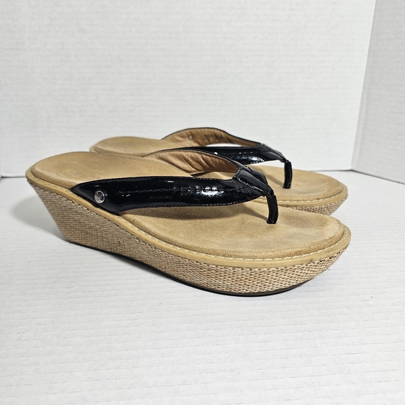 Vionic Grenada Platform Wedge Sandals Size 8 Black Patent Orthotics - Picture 2 of 8